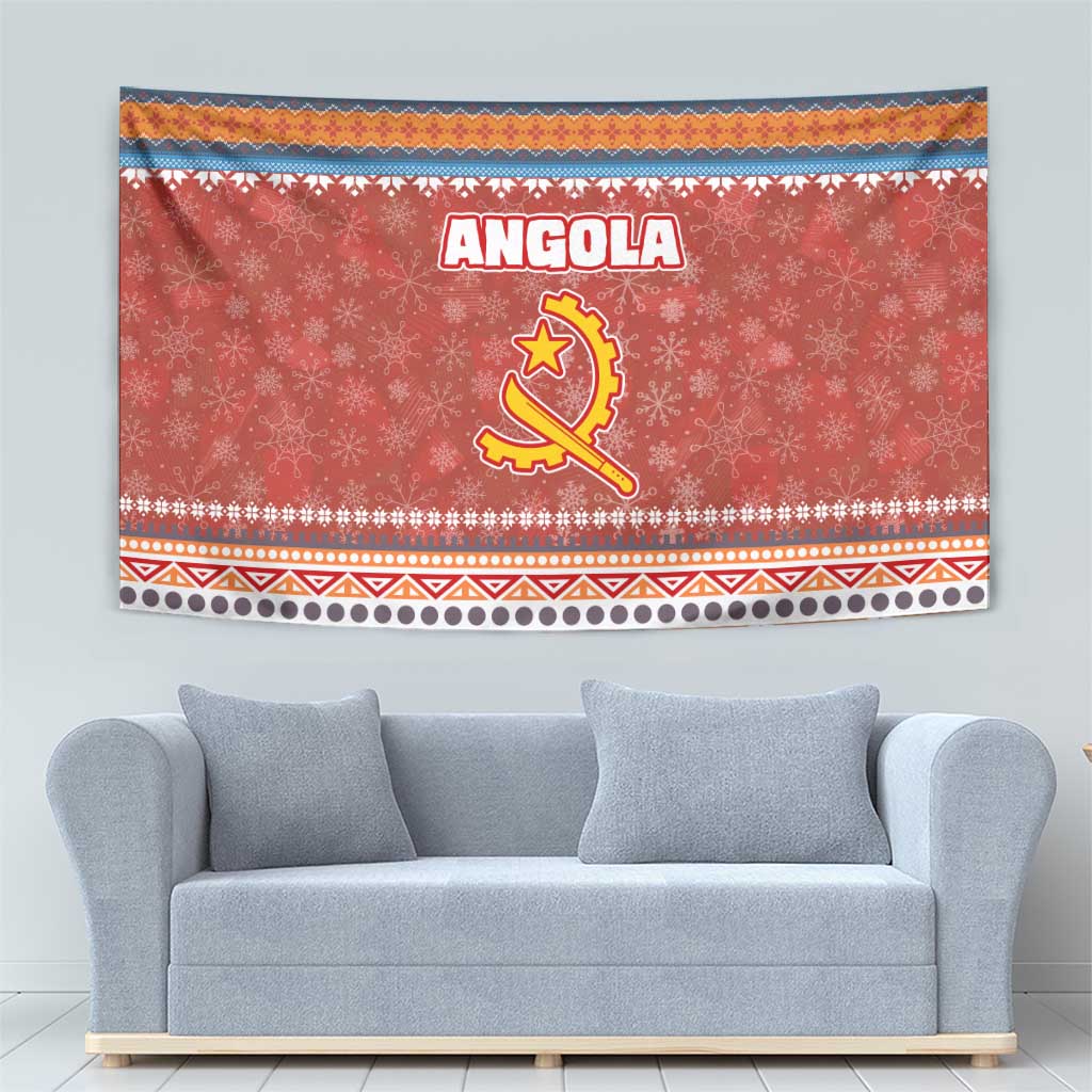 Angola Christmas Tapestry with Red Snowflake Pattern Tribal Santa Claus Motif - Wonder Print Shop