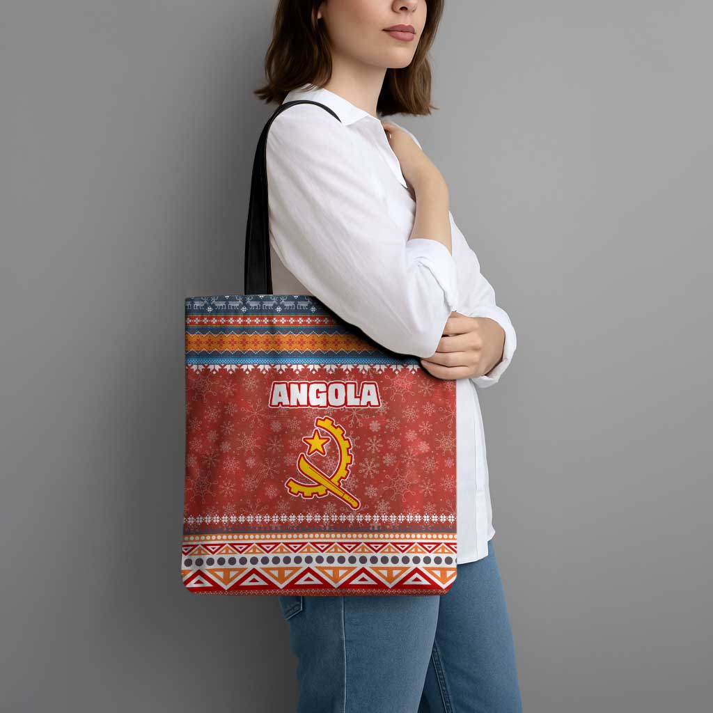 Angola Christmas Tote Bag with Red Snowflake Pattern Tribal Santa Claus Motif - Wonder Print Shop