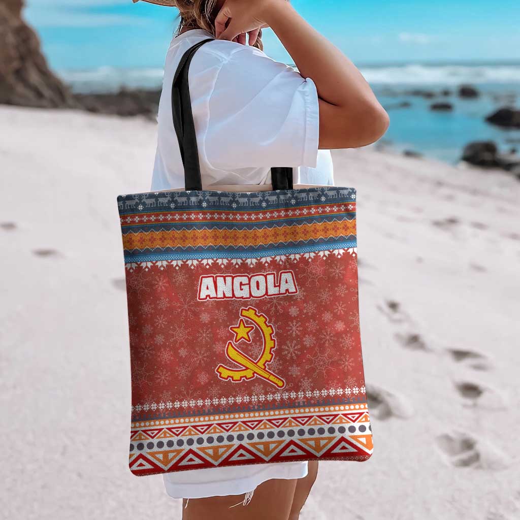 Angola Christmas Tote Bag with Red Snowflake Pattern Tribal Santa Claus Motif - Wonder Print Shop
