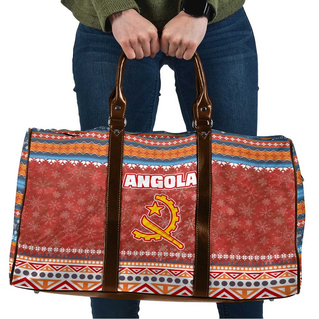 Angola Christmas Travel Bag with Red Snowflake Pattern Tribal Santa Claus Motif - Wonder Print Shop