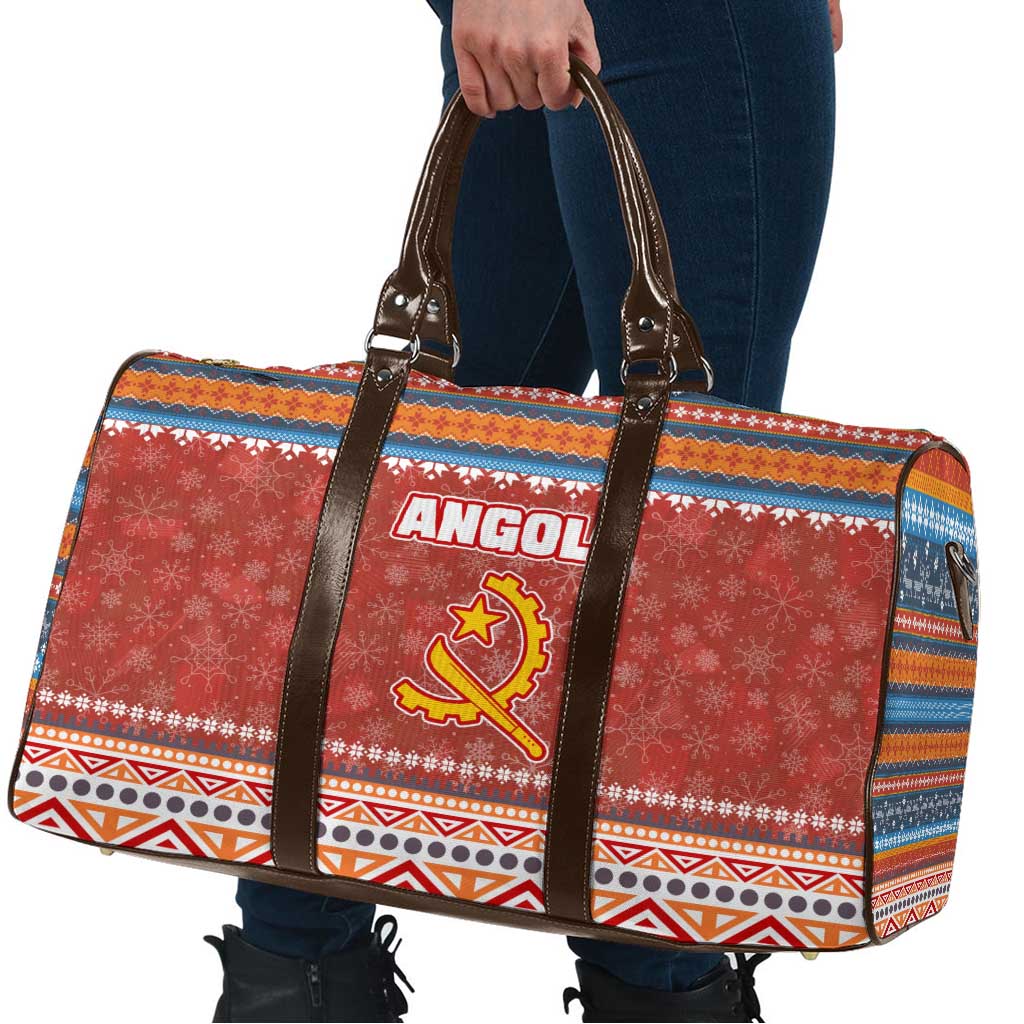 Angola Christmas Travel Bag with Red Snowflake Pattern Tribal Santa Claus Motif - Wonder Print Shop