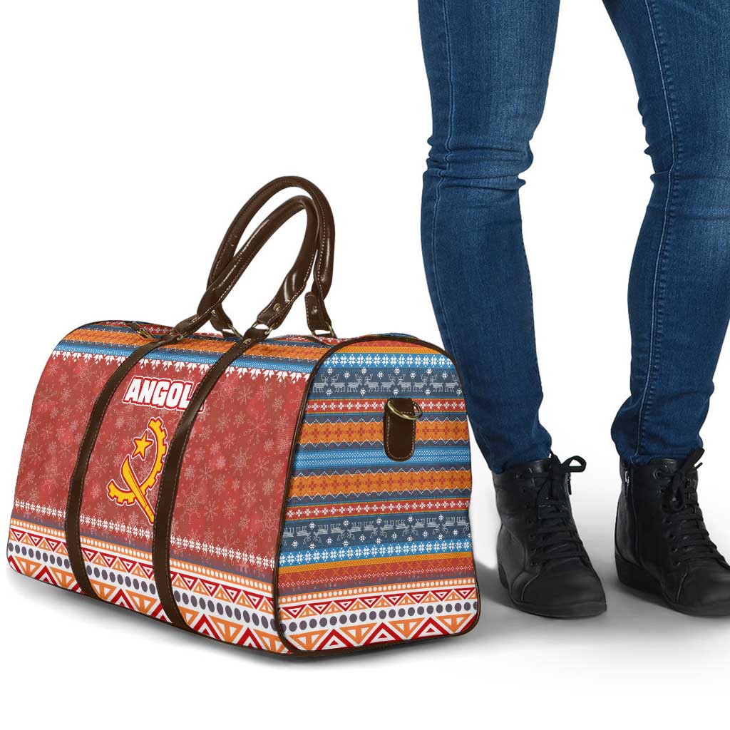 Angola Christmas Travel Bag with Red Snowflake Pattern Tribal Santa Claus Motif - Wonder Print Shop