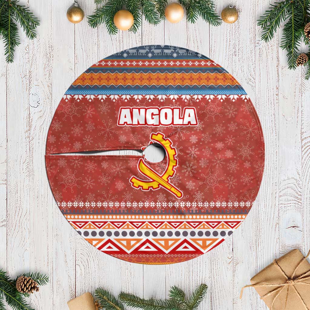 Angola Christmas Tree Skirt with Red Snowflake Pattern Tribal Santa Claus Motif - Wonder Print Shop