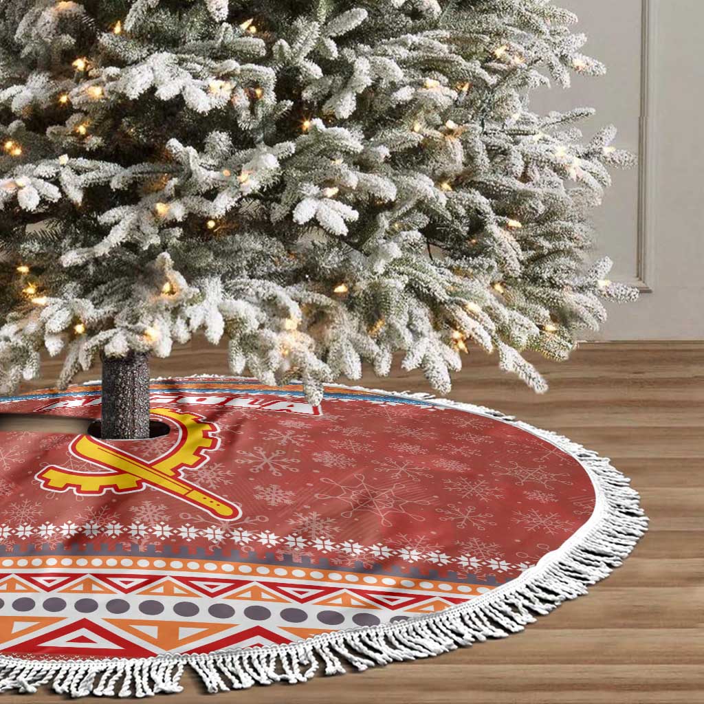 Angola Christmas Tree Skirt with Red Snowflake Pattern Tribal Santa Claus Motif - Wonder Print Shop