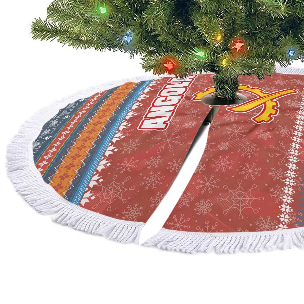 Angola Christmas Tree Skirt with Red Snowflake Pattern Tribal Santa Claus Motif - Wonder Print Shop