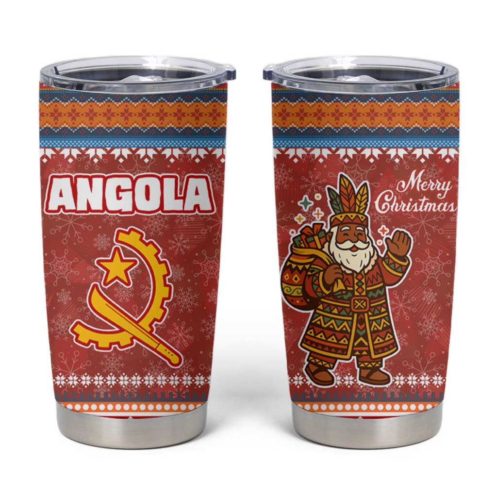 Angola Christmas Tumbler Cup with Red Snowflake Pattern Tribal Santa Claus Motif - Wonder Print Shop