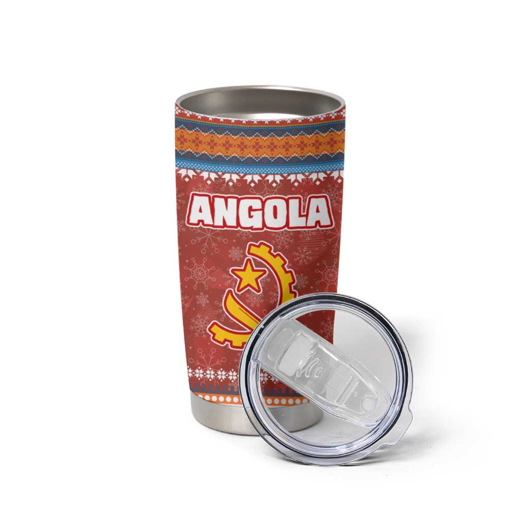 Angola Christmas Tumbler Cup with Red Snowflake Pattern Tribal Santa Claus Motif - Wonder Print Shop