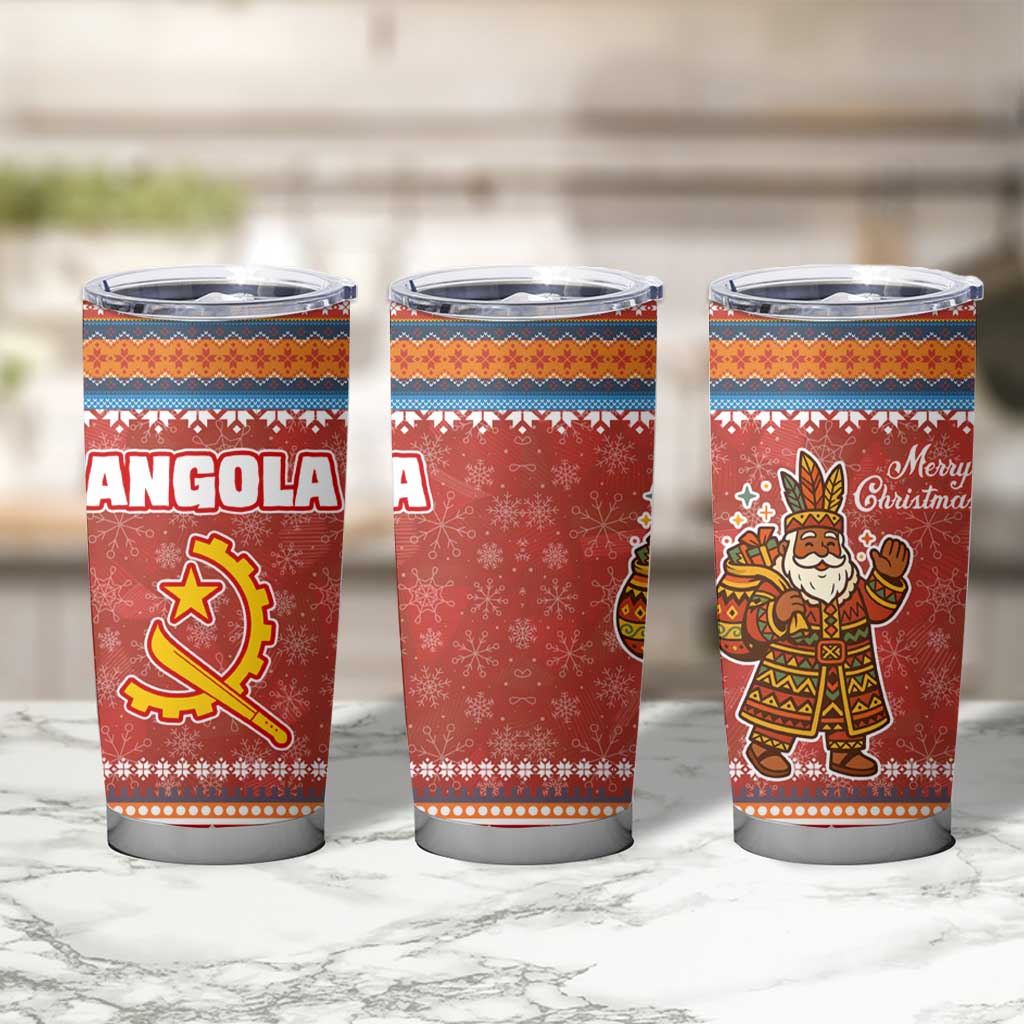 Angola Christmas Tumbler Cup with Red Snowflake Pattern Tribal Santa Claus Motif - Wonder Print Shop
