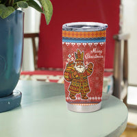 Angola Christmas Tumbler Cup with Red Snowflake Pattern Tribal Santa Claus Motif - Wonder Print Shop