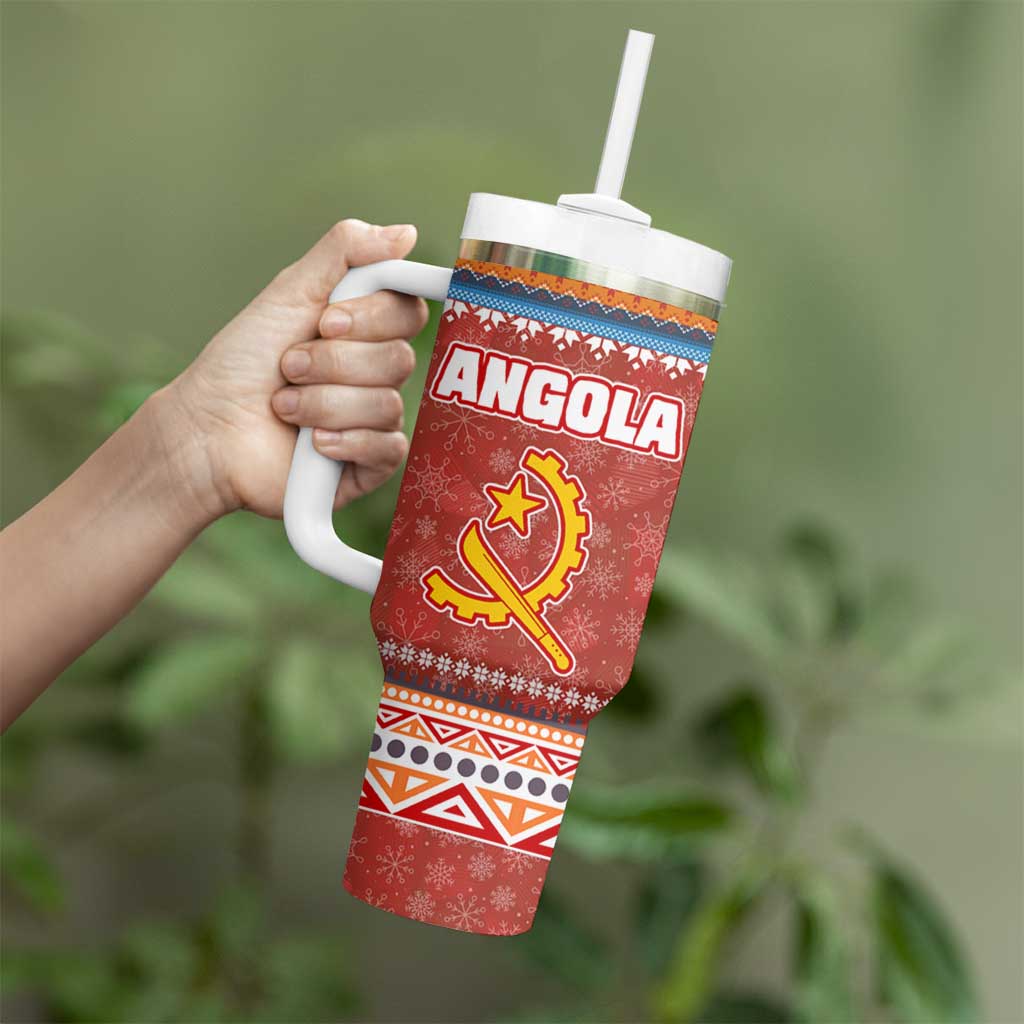 Angola Christmas Tumbler With Handle with Red Snowflake Pattern Tribal Santa Claus Motif - Wonder Print Shop