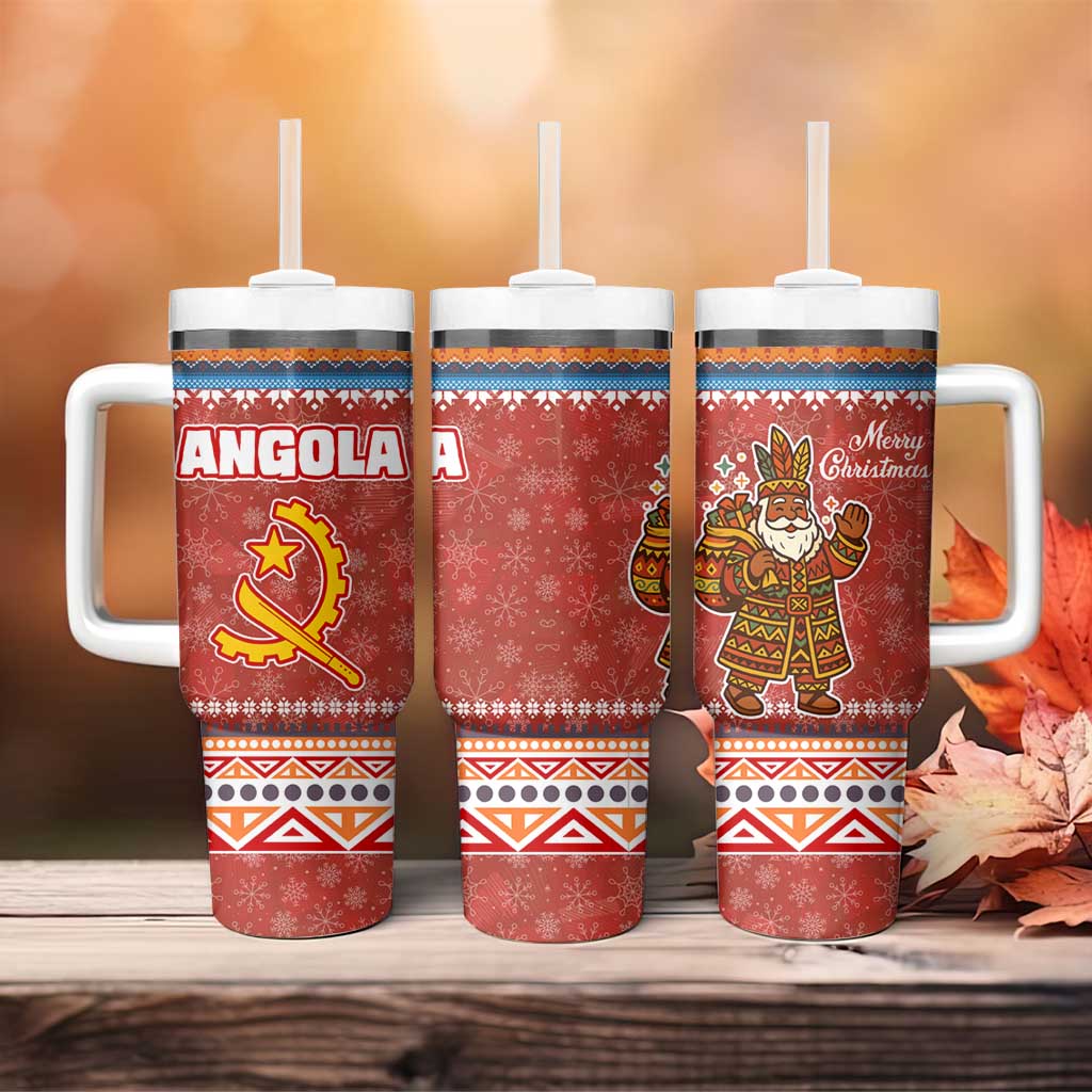 Angola Christmas Tumbler With Handle with Red Snowflake Pattern Tribal Santa Claus Motif - Wonder Print Shop
