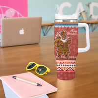 Angola Christmas Tumbler With Handle with Red Snowflake Pattern Tribal Santa Claus Motif - Wonder Print Shop