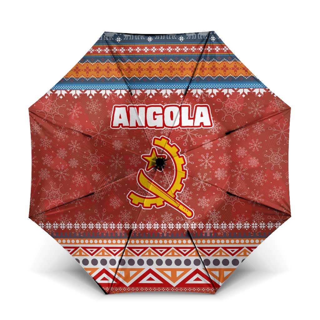 Angola Christmas Umbrella with Red Snowflake Pattern Tribal Santa Claus Motif - Wonder Print Shop
