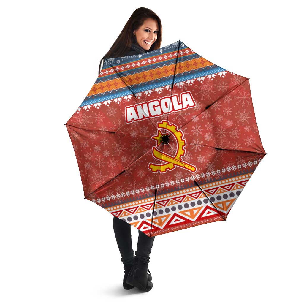 Angola Christmas Umbrella with Red Snowflake Pattern Tribal Santa Claus Motif - Wonder Print Shop