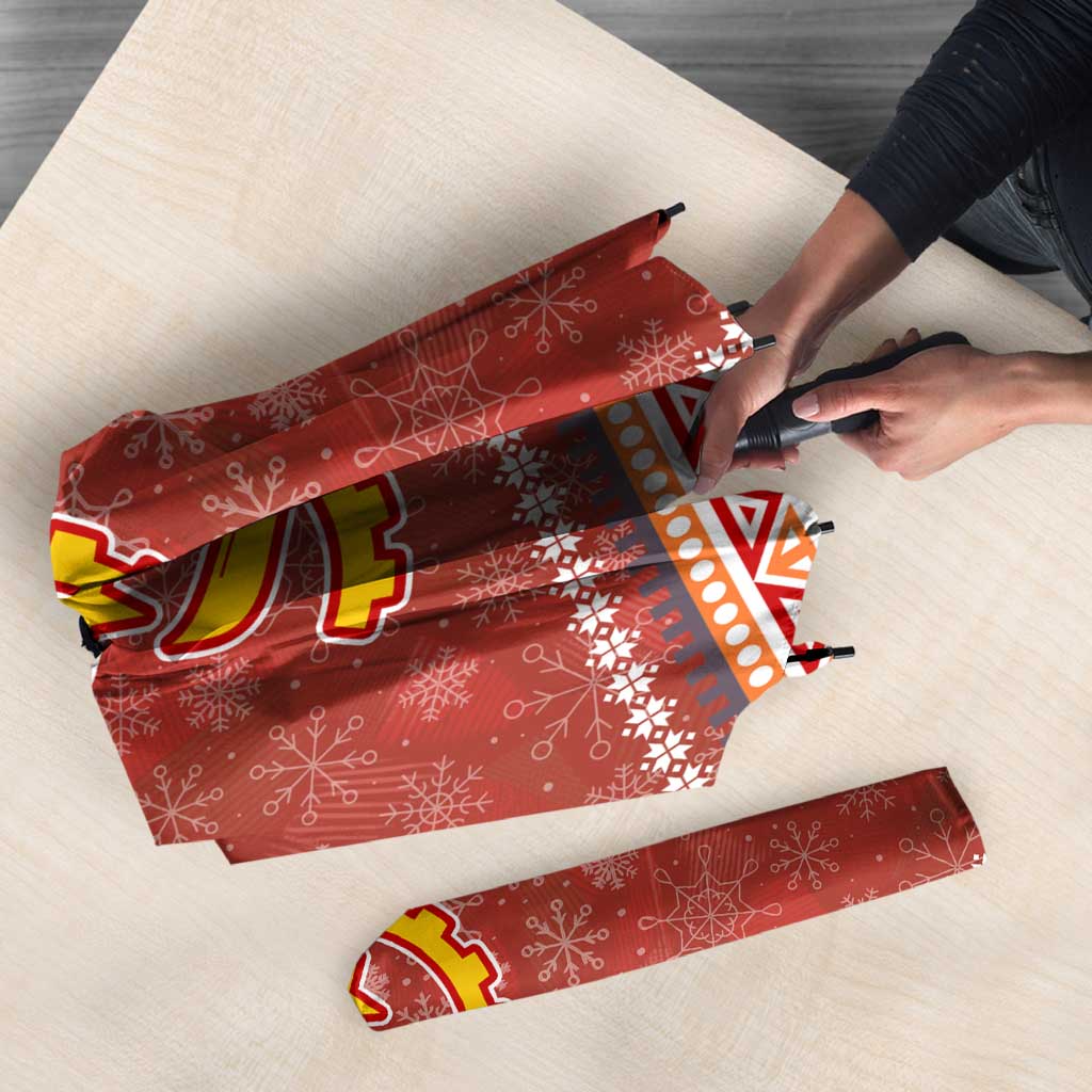 Angola Christmas Umbrella with Red Snowflake Pattern Tribal Santa Claus Motif - Wonder Print Shop