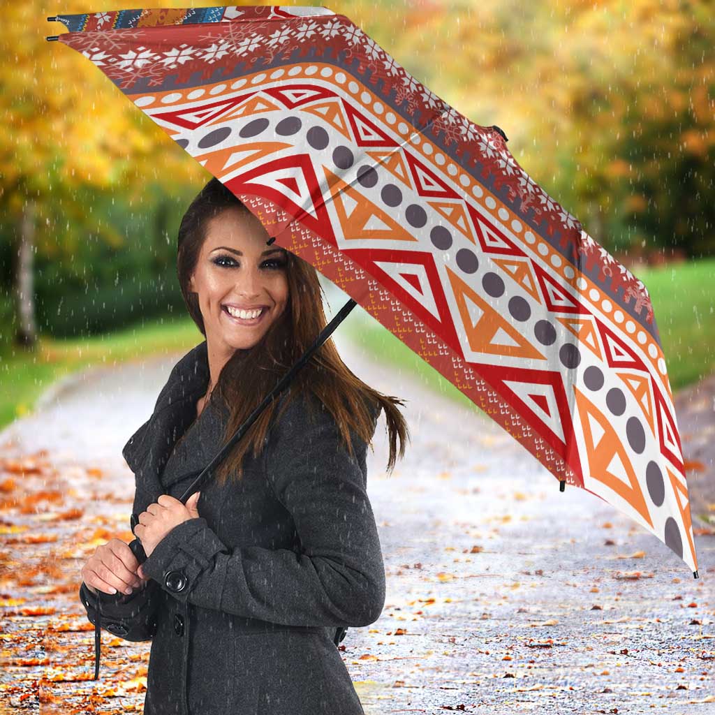 Angola Christmas Umbrella with Red Snowflake Pattern Tribal Santa Claus Motif - Wonder Print Shop