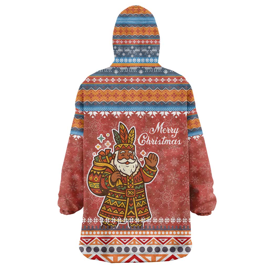 Angola Christmas Wearable Blanket Hoodie with Red Snowflake Pattern Tribal Santa Claus Motif - Wonder Print Shop