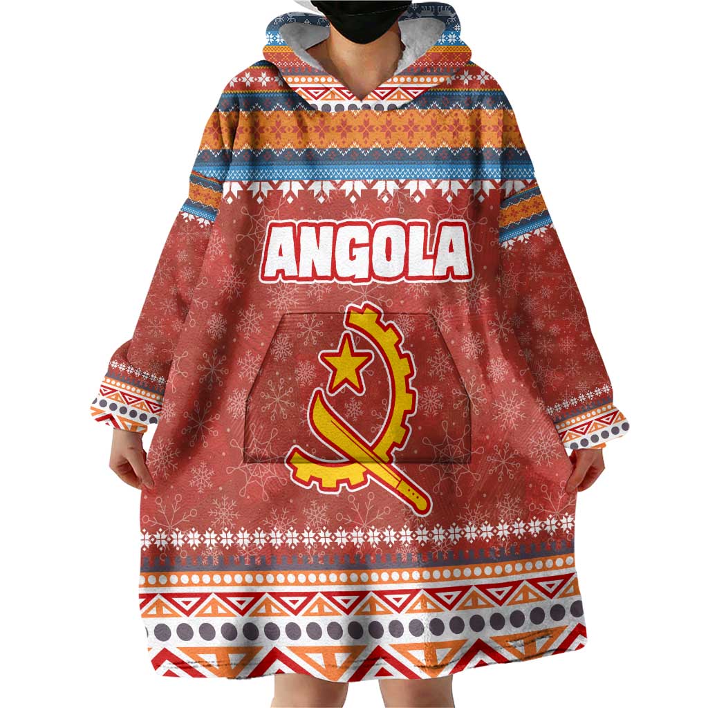 Angola Christmas Wearable Blanket Hoodie with Red Snowflake Pattern Tribal Santa Claus Motif - Wonder Print Shop