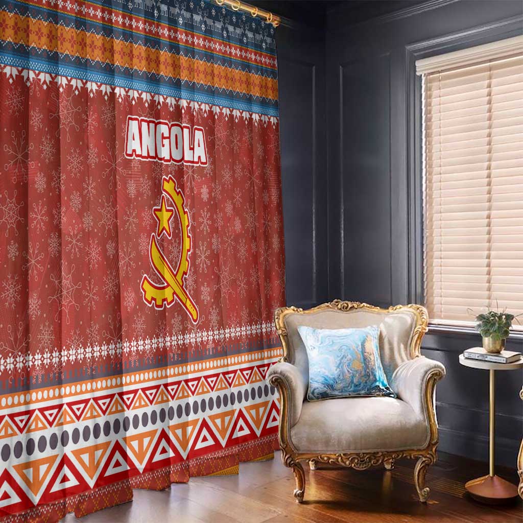 Angola Christmas Window Curtain with Red Snowflake Pattern Tribal Santa Claus Motif - Wonder Print Shop