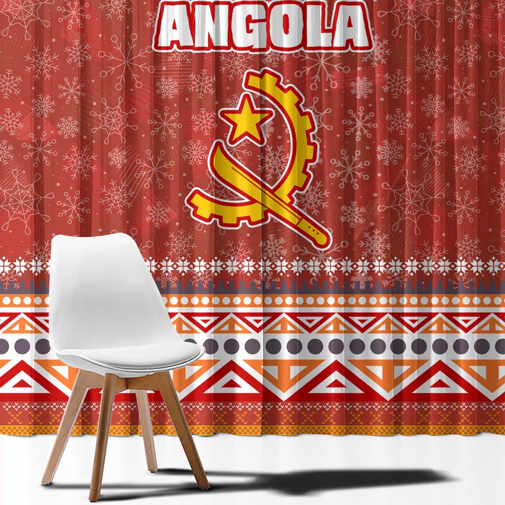 Angola Christmas Window Curtain with Red Snowflake Pattern Tribal Santa Claus Motif - Wonder Print Shop