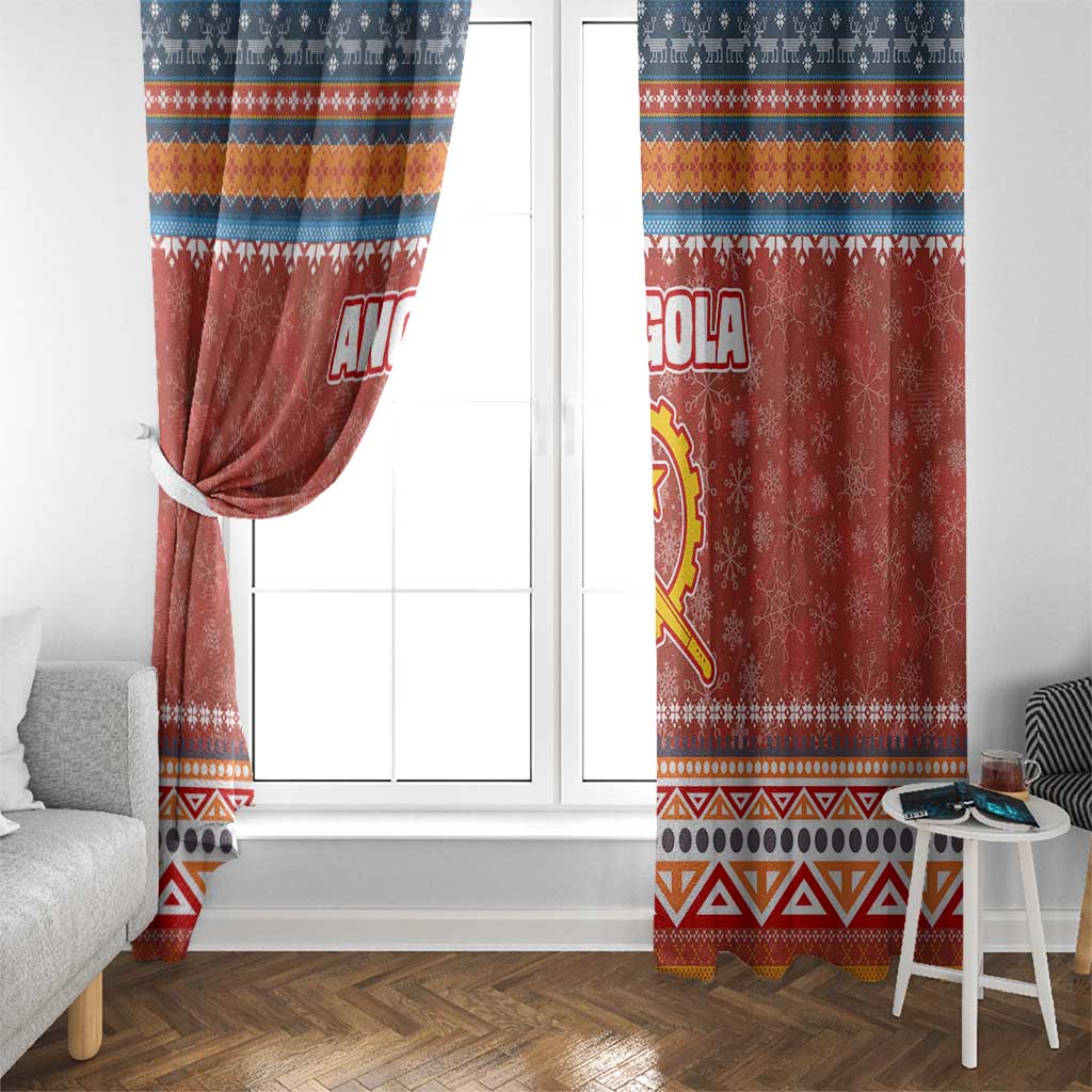 Angola Christmas Window Curtain with Red Snowflake Pattern Tribal Santa Claus Motif - Wonder Print Shop