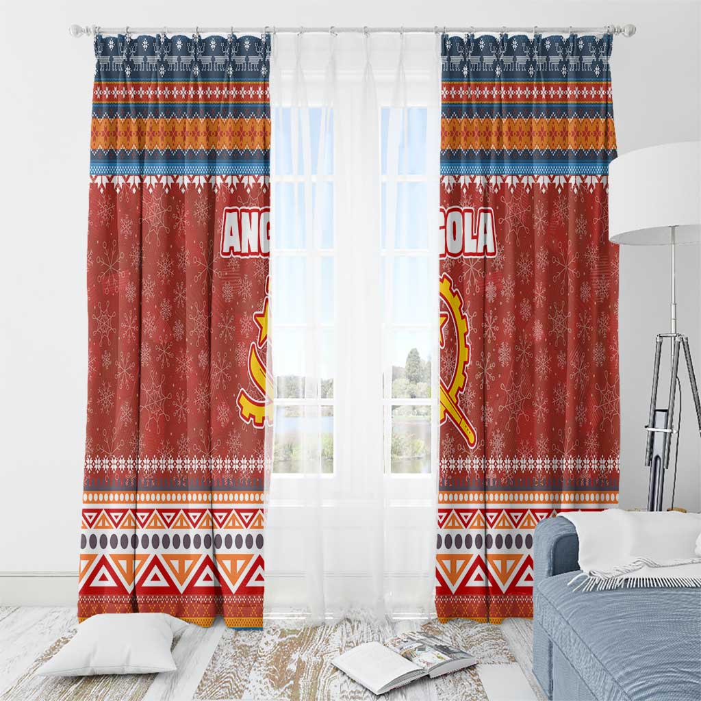 Angola Christmas Window Curtain with Red Snowflake Pattern Tribal Santa Claus Motif - Wonder Print Shop