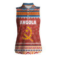 Angola Christmas Women Sleeveless Polo Shirt with Red Snowflake Pattern Tribal Santa Claus Motif - Wonder Print Shop