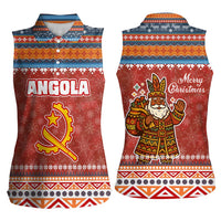 Angola Christmas Women Sleeveless Polo Shirt with Red Snowflake Pattern Tribal Santa Claus Motif - Wonder Print Shop