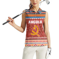 Angola Christmas Women Sleeveless Polo Shirt with Red Snowflake Pattern Tribal Santa Claus Motif - Wonder Print Shop