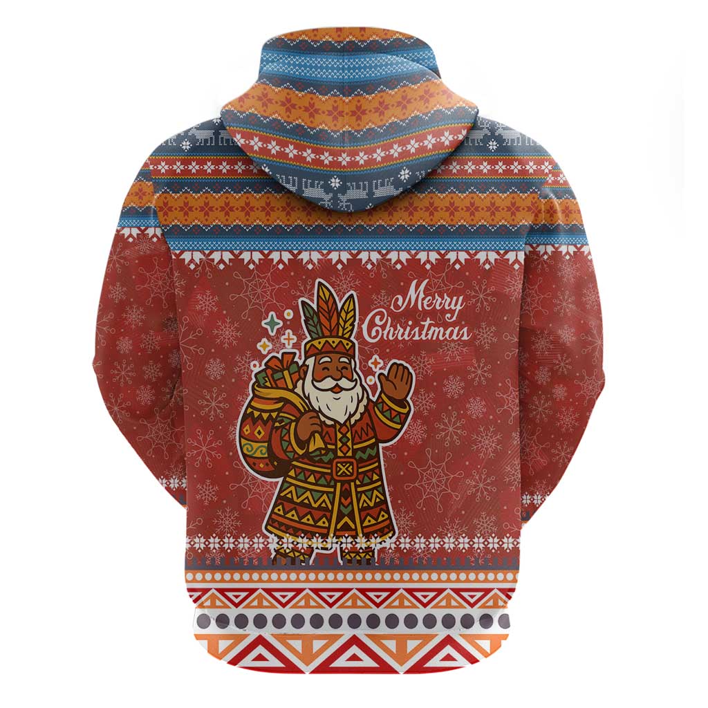 Angola Christmas Zip Hoodie with Red Snowflake Pattern Tribal Santa Claus Motif - Wonder Print Shop