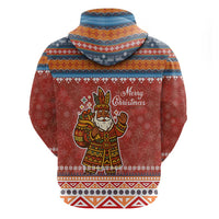Angola Christmas Zip Hoodie with Red Snowflake Pattern Tribal Santa Claus Motif - Wonder Print Shop