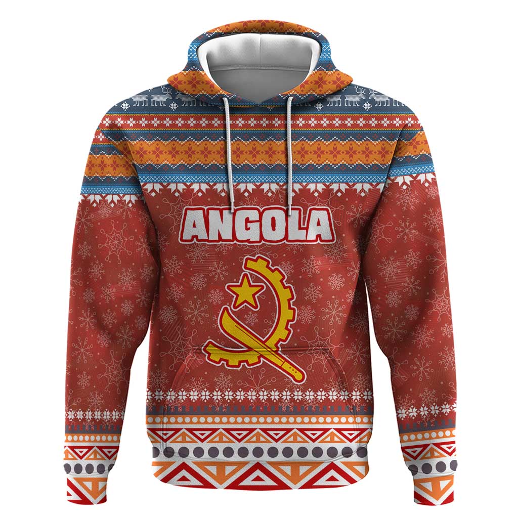Angola Christmas Zip Hoodie with Red Snowflake Pattern Tribal Santa Claus Motif - Wonder Print Shop