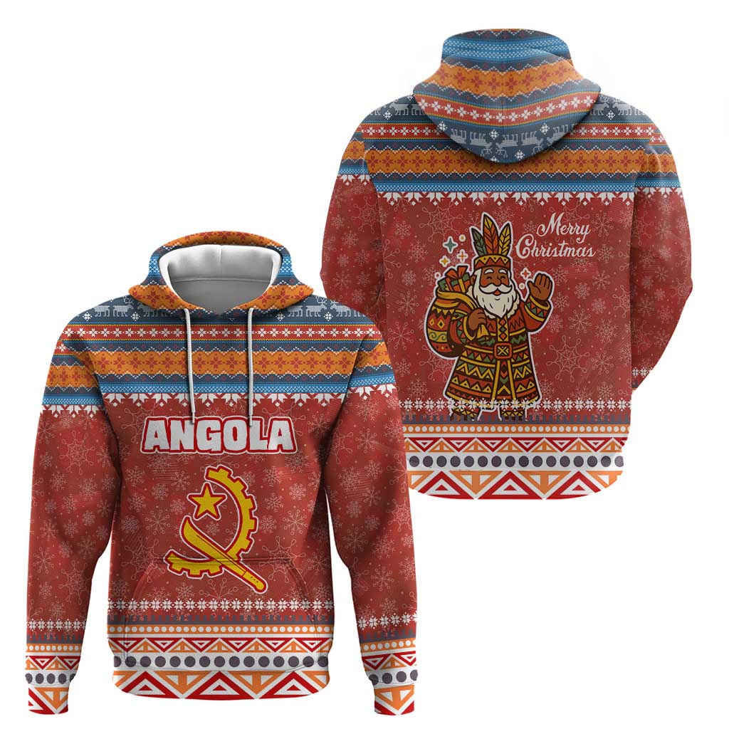Angola Christmas Zip Hoodie with Red Snowflake Pattern Tribal Santa Claus Motif - Wonder Print Shop