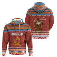Angola Christmas Zip Hoodie with Red Snowflake Pattern Tribal Santa Claus Motif - Wonder Print Shop