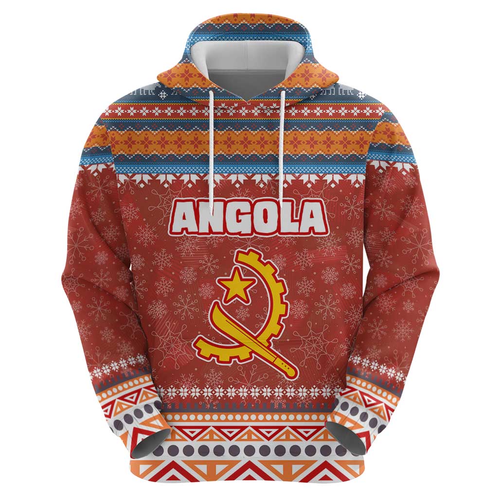 Angola Christmas Zip Hoodie with Red Snowflake Pattern Tribal Santa Claus Motif - Wonder Print Shop