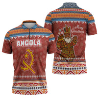Angola Christmas Zipper Polo Shirt with Red Snowflake Pattern Tribal Santa Claus Motif - Wonder Print Shop