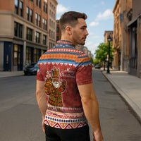 Angola Christmas Zipper Polo Shirt with Red Snowflake Pattern Tribal Santa Claus Motif - Wonder Print Shop