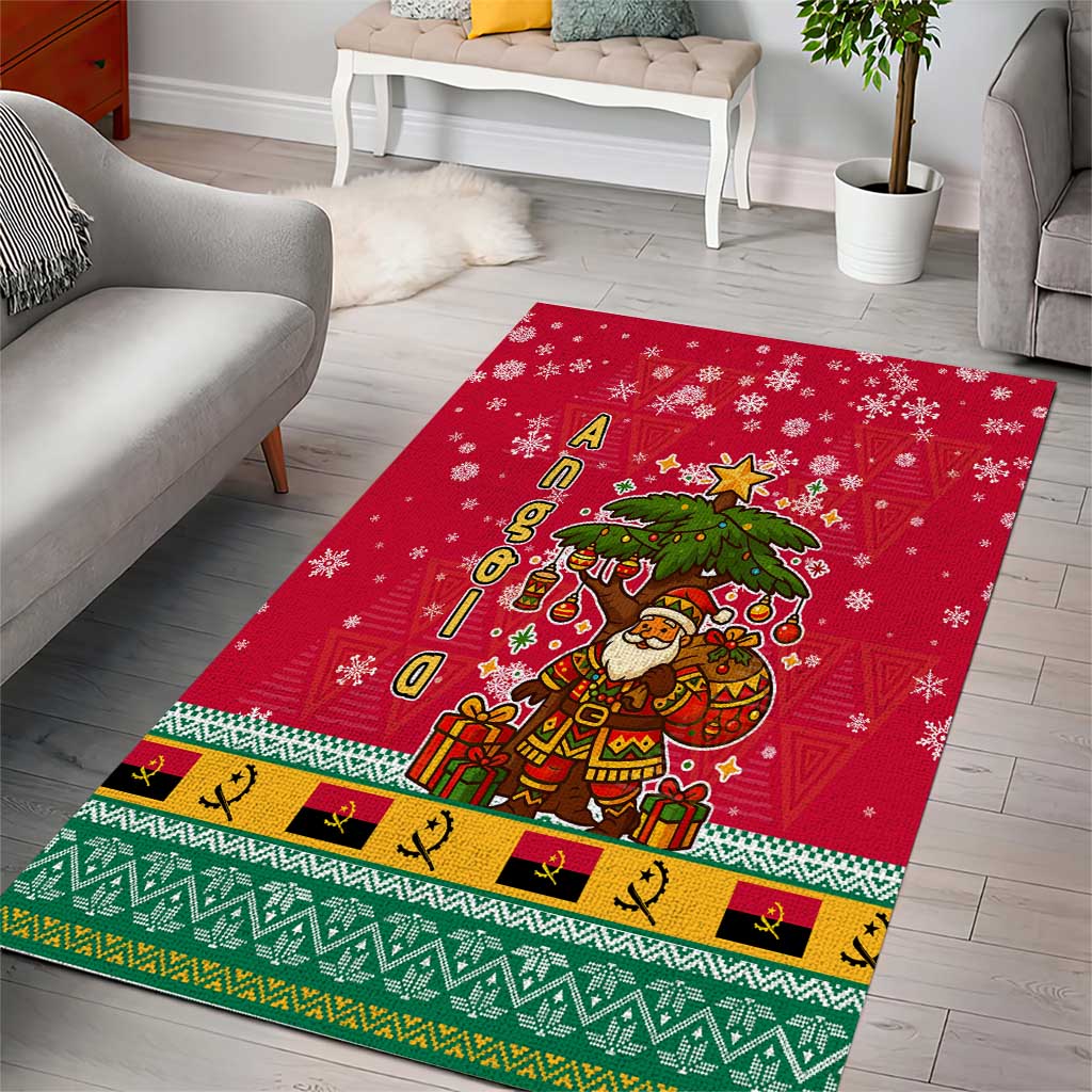 Angola Christmas Area Rug with Santa, Gifts, and National Flag Map Motif - Wonder Print Shop