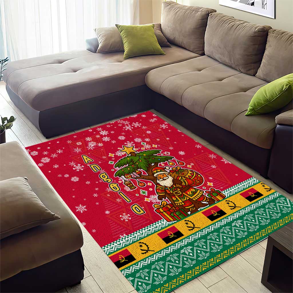 Angola Christmas Area Rug with Santa, Gifts, and National Flag Map Motif - Wonder Print Shop
