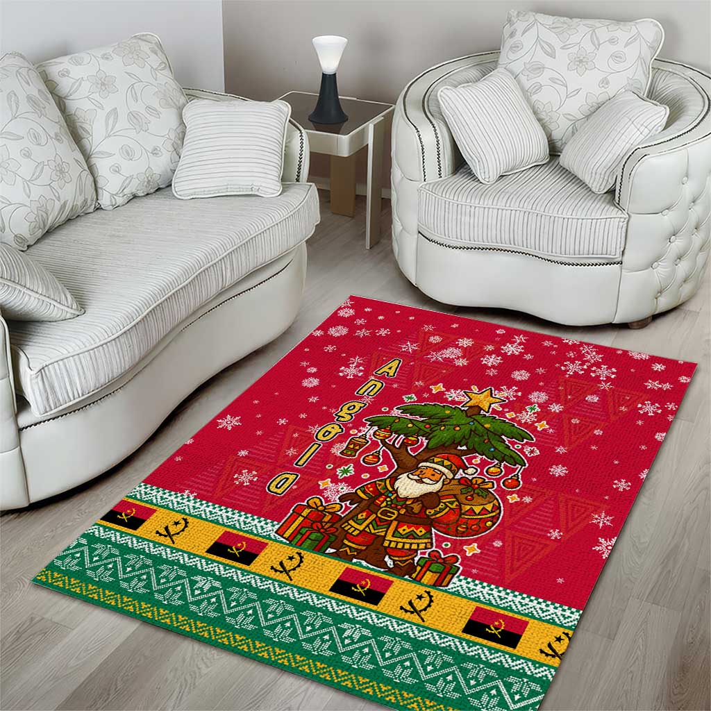 Angola Christmas Area Rug with Santa, Gifts, and National Flag Map Motif - Wonder Print Shop