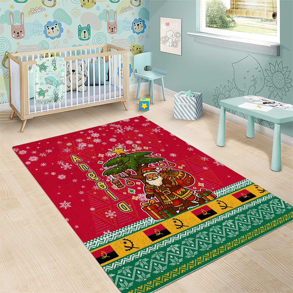 Angola Christmas Area Rug with Santa, Gifts, and National Flag Map Motif - Wonder Print Shop