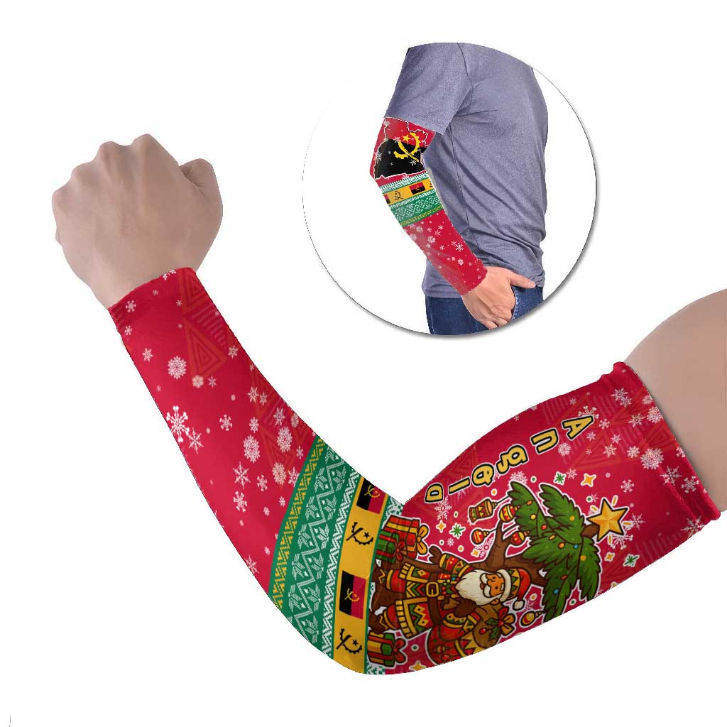 Angola Christmas Arm Sleeves with Santa, Gifts, and National Flag Map Motif - Wonder Print Shop