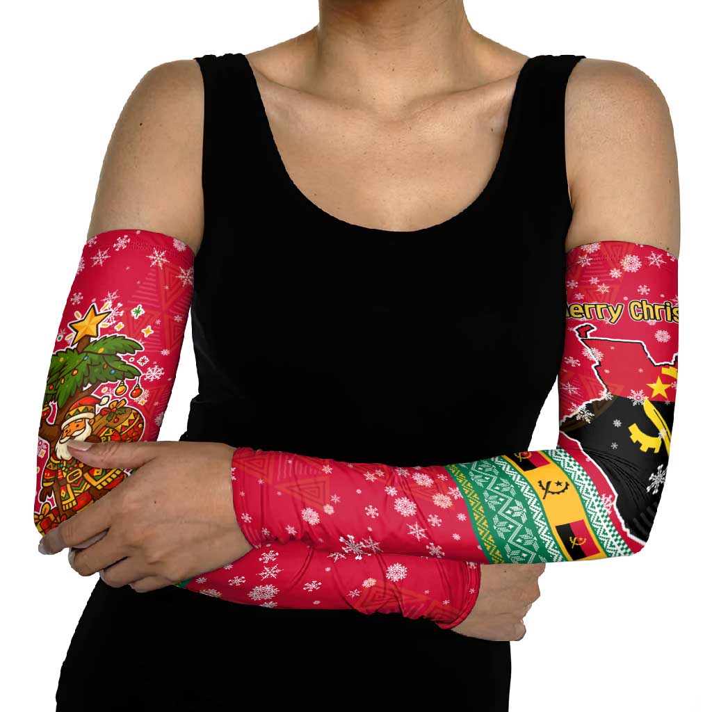Angola Christmas Arm Sleeves with Santa, Gifts, and National Flag Map Motif - Wonder Print Shop