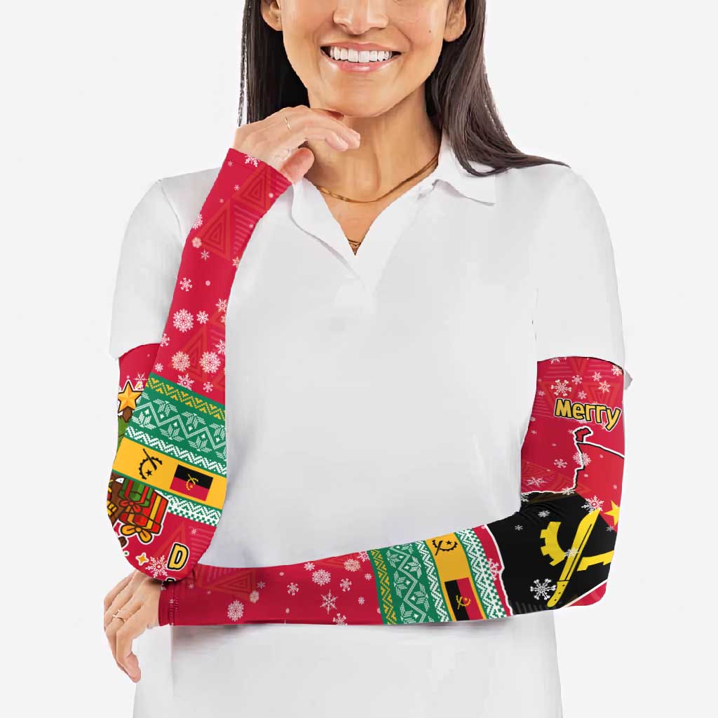 Angola Christmas Arm Sleeves with Santa, Gifts, and National Flag Map Motif - Wonder Print Shop