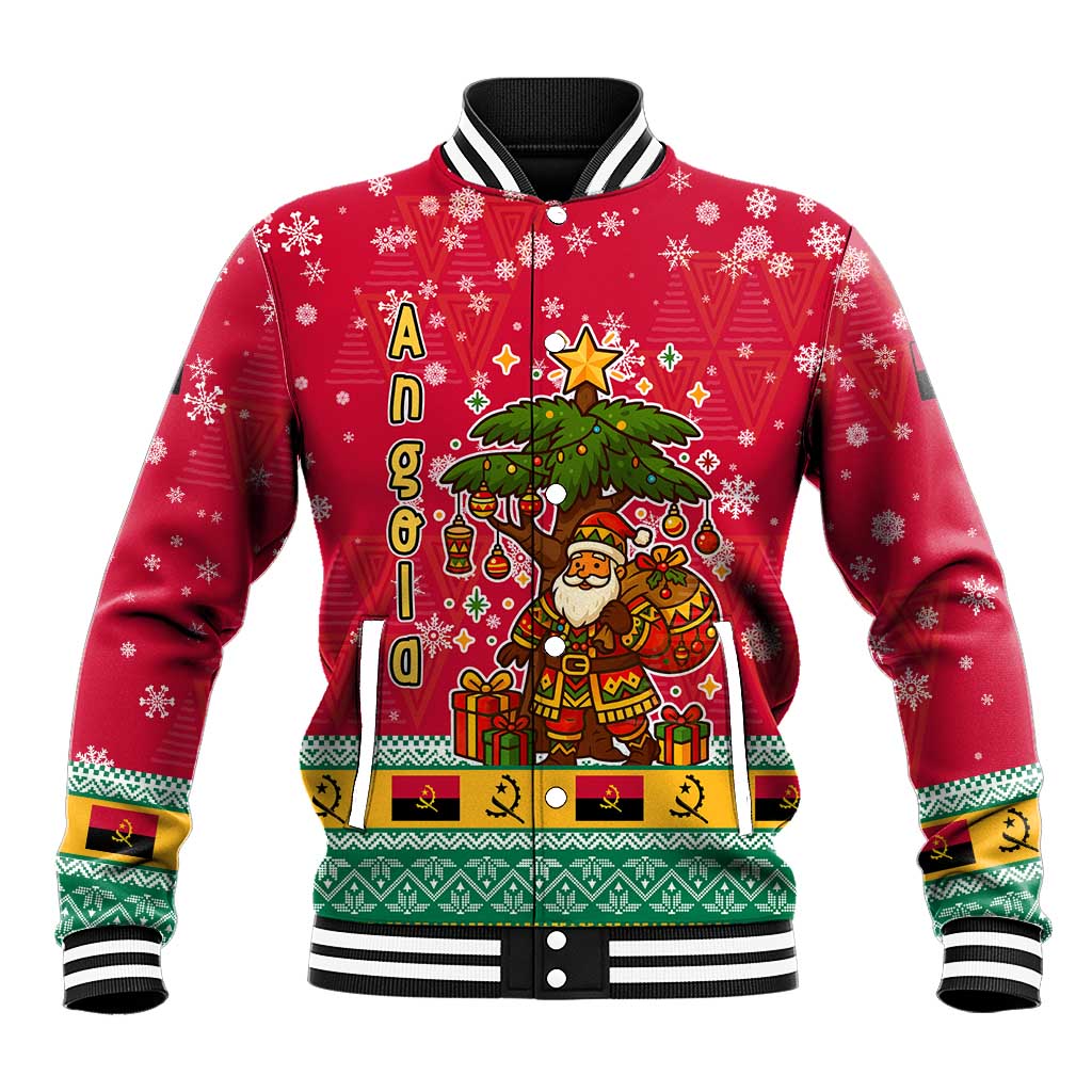 Angola Christmas Baseball Jacket with Santa, Gifts, and National Flag Map Motif - Wonder Print Shop