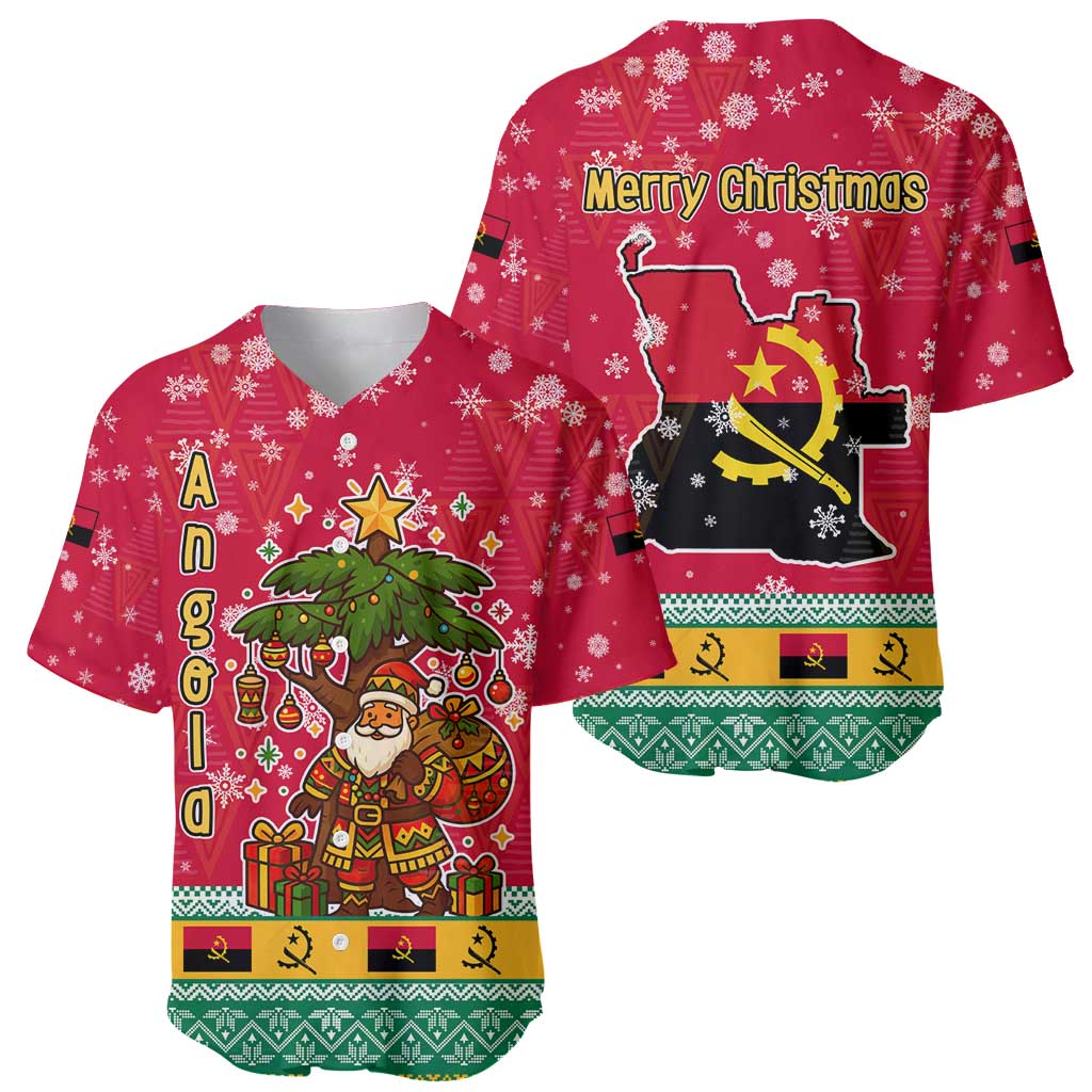 Angola Christmas Baseball Jersey with Santa, Gifts, and National Flag Map Motif - Wonder Print Shop
