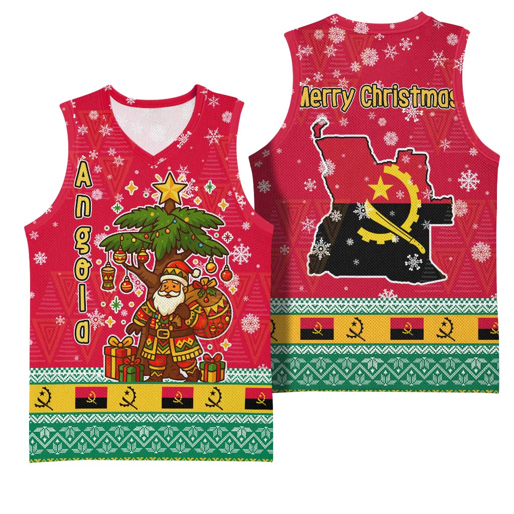 Angola Christmas Basketball Jersey with Santa, Gifts, and National Flag Map Motif - Wonder Print Shop