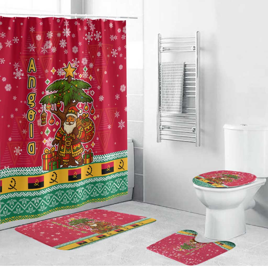 Angola Christmas Bathroom Set with Santa, Gifts, and National Flag Map Motif - Wonder Print Shop