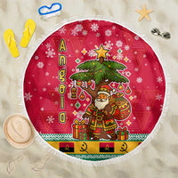 Angola Christmas Beach Blanket with Santa, Gifts, and National Flag Map Motif - Wonder Print Shop
