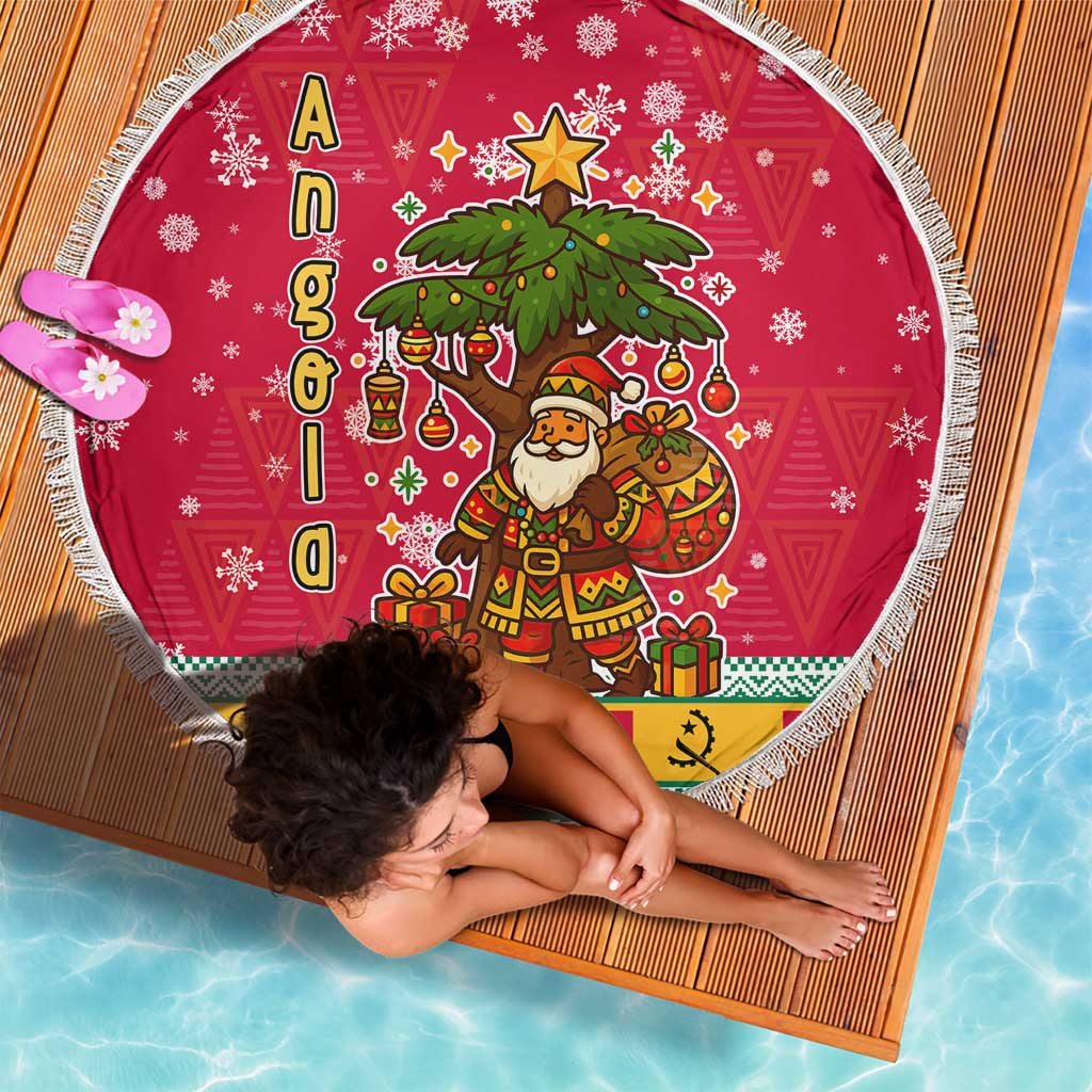 Angola Christmas Beach Blanket with Santa, Gifts, and National Flag Map Motif - Wonder Print Shop